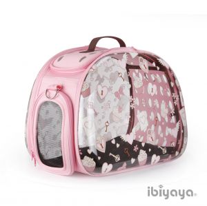 Складная сумка-переноска Ibiyaya (прозрачная/розовая, дизайн "сердечки")  ― ЗооВетШоп