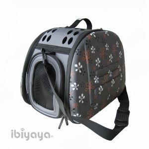 Складная сумка-переноска Ibiyaya (серая в цветочек) ― ЗооВетШоп