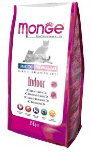 Монж Кэт Индор - сухой корм с курицей для взрослых домашних, кастрированных и стерилизованных кошек   ― ЗооВетШоп